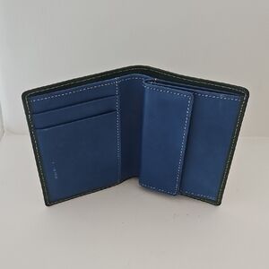 J. Crew Green And Blue Leather Slim Bifold Wallet